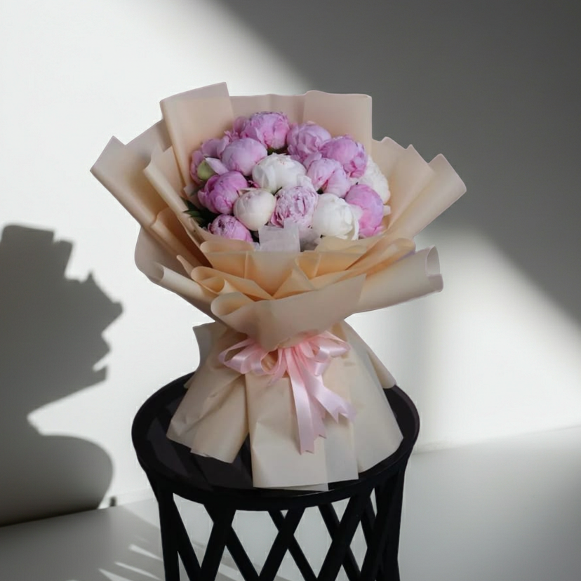 Elegant Purple & White Roses Bouquet